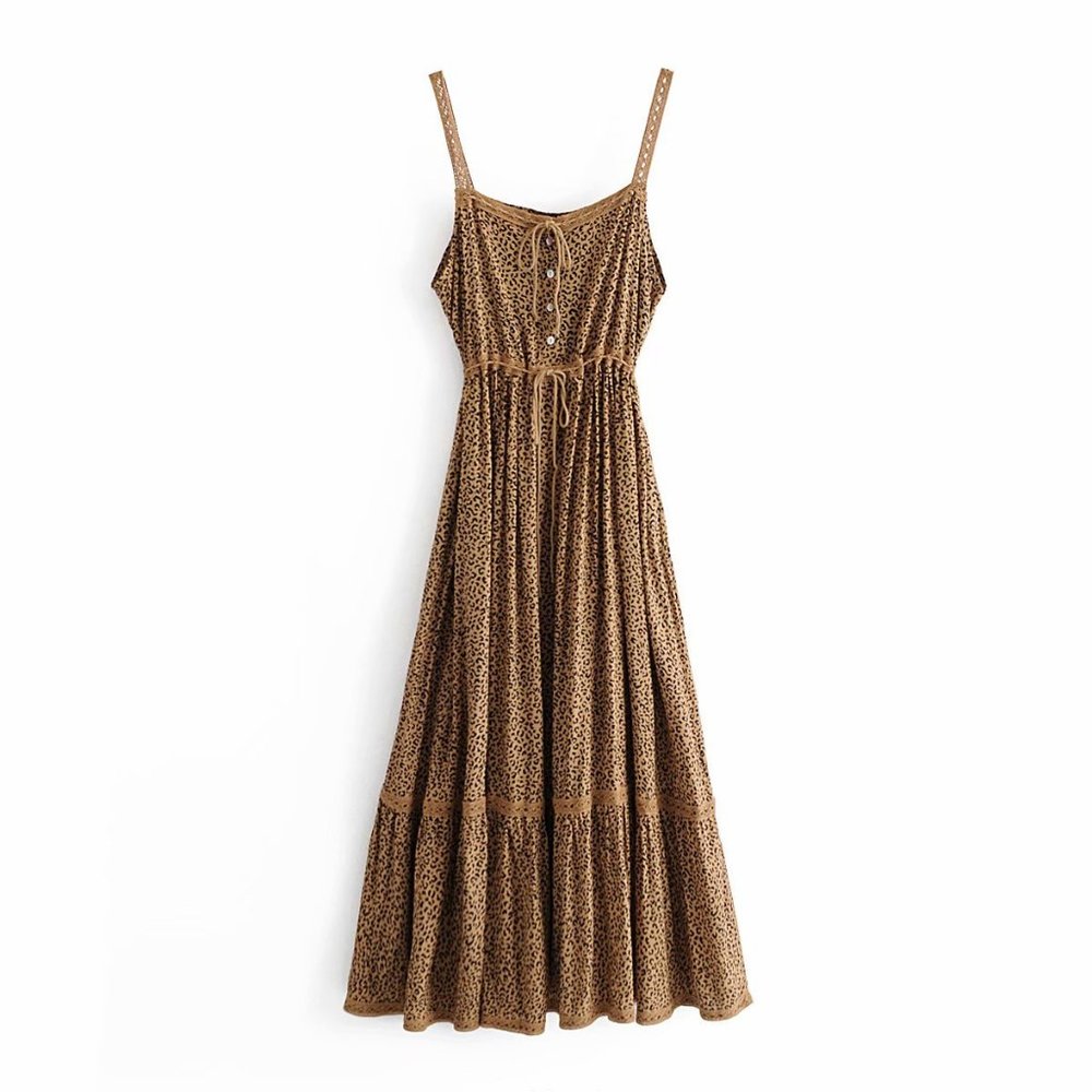 New Boho Saphari Leopard Maxi Sundress Dress - Picture 8 of 12